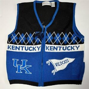 Rare Vintage Belle Pointe Kentucky wildcat Zip Up Sweater Vest Sz Large Argyle